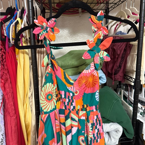 FARM Rio Vibrant pleated palm midi  Dress small - Picture 6 of 7